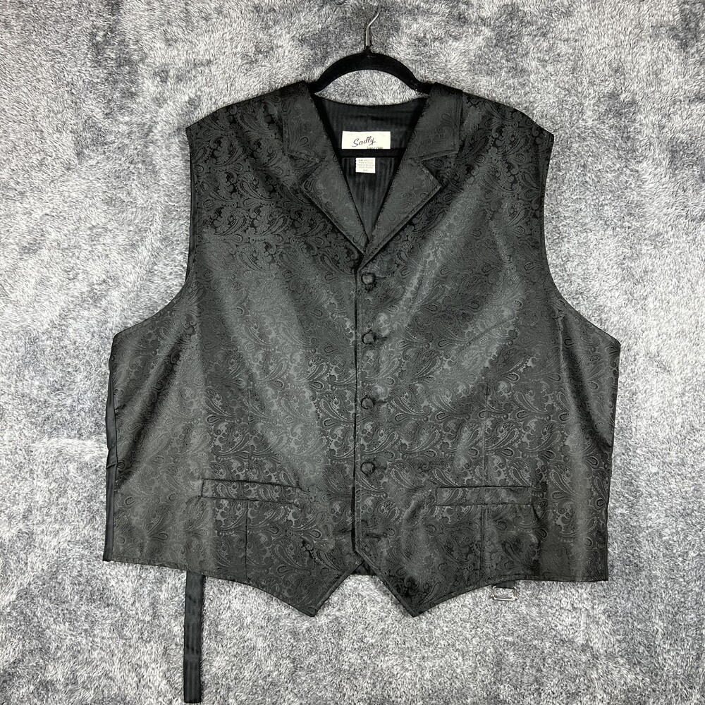 Scully Suit Vest Mens 2XL Black Paisley Polyester Acetate 3 Piece Formal